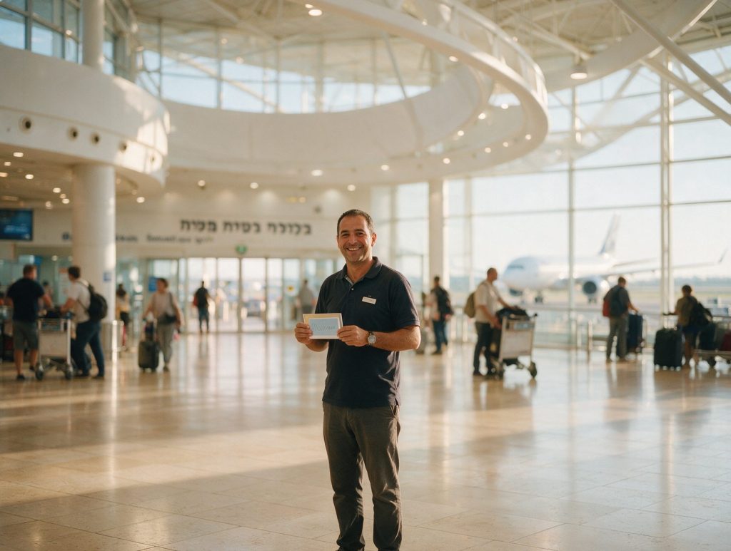 נהג ממתין לנוסעים באולם הנחיתות בנתב"ג